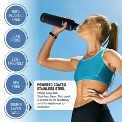 Trom 32oz Black Stainless Steel Water Bottle, Free Cleaning Brush, Plastic Free, BPA Free, Vacuum Insulated, 32 Ounce Healthy, Double Walled, Thermos, All Metal -Kitchen Island Sale 51YZTJUQaOL