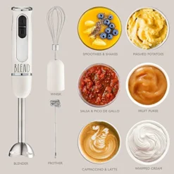 Immersion Hand Blender- Handheld Immersion Blender With Egg Whisk And Milk Frother Attachments, 2 Speed Blender, 500 Watts, Stainless Steel Blade (Cream)