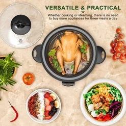 Rice Cooker 10 Cups Uncooked & Food Steamer (20 Cooked), Electric Rice Cooker Fast Cooking With Keep Warm, Removable Non-stick Pot, All-In-One Cooker For Grains, Soups, Oatmeal Or Veggies - Black -Kitchen Island Sale 51YbYYCQ8EL