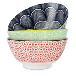 Salad Soup Ramen Bowl, DeeCoo 55 OZ Super Stackable Round Fine Porcelain Cereal Pasta Serving Bowl Sets, 3 Pack -Large Capacity Microwavable Ceramic Bowls - Heat And Cold Resistant