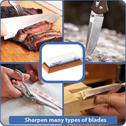 Whetstone Knife Sharpener By Gourmet Tool - 1000/6000 Knife Sharpening Stone - Waterstone Grit With Non-Slip Bamboo Base Flattening Stone And Angle Guide - Best Wet Stone Kitchen Knives Gift Ideas -Kitchen Island Sale 51YhjRGjBKL