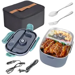 N/A SCEOBDOK Electric Lunch Box Portable Food Heater Warmer Leak Proof For Adults Car/Truck/Home Microwave Food Heating With Removable Stainless Steel Container With Lunch Bag 1.5 L 110V/12V