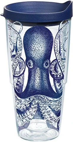 Tervis Plastic Octopus Tumbler With Wrap And Navy Lid 24oz, Clear