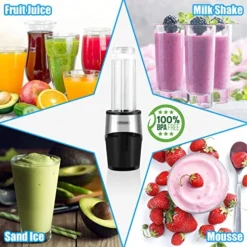 Personal Portable Bullet Blender, 500 Watt For Shakes And Smoothies, Shake Blender With No-Button Operation, 14 And 20oz Blender Cups With To-Go Lids, BPA Free, Easy To Clean, -Kitchen Island Sale 51Z9L3mNckL