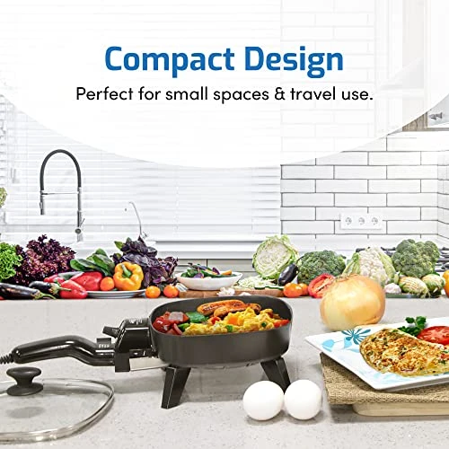 FS-400 Personal Stir Fry Griddle Pan, Rapid Heat Up, 600 Watts Non-stick Electric Skillet With Tempered Glass Lid, Size 7" X 7" 2 FS-400 Personal Stir Fry Griddle Pan, Rapid Heat Up, 600 Watts Non-stick Electric Skillet With Tempered Glass Lid, Size 7" X 7" - Image 2