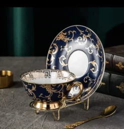 Euro Style Bone China Cup& Saucer Set, Ceramic Tea Coffee Cup For Home Kitchen Wedding (Retro Flower Pattern- Dark Blue) -Kitchen Island Sale 51ZHjyJs6KL