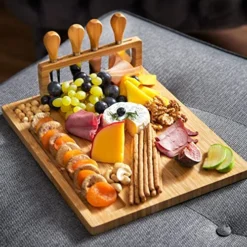 Unique Bamboo Cheese Board And Knife Set - Charcuterie Boards Set & Cheese Platter With Slide-Out Cutlery Drawer - Serving Tray For Crackers, Meat, And Wine - Anniversary And Wedding Gift -Kitchen Island Sale 51ZcICqqO8L