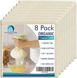 8 PCS Reusable Cheesecloth, Grade 100, 20x20 Inch Hemmed Organic Cheese Cloth For Straining Craft, 100% Cotton Unbleached Cloth Strainer For Cooking, Baking, Juicing, Cheese Making -Kitchen Island Sale 51ZeUf0D5L. AC