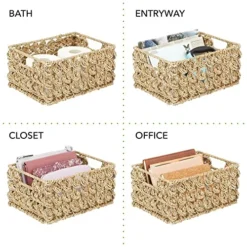 Seagrass Rose Weave Household Basket With Built-in Handles For Storage In Bedroom, Bathroom, Office - Hold Clothes, Blankets, Linens, Accessories, 3 Pack - Natural/Tan -Kitchen Island Sale 51ZhrjM9d1L