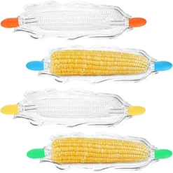 12 Pieces Corn Cob Holders And Dish Set Transparent Dish Stainless Steel Skewer Needle BBQ Tool And Plastic Corn Tray