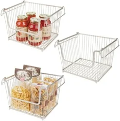 MDesign Stackable Metal Basket For Kitchen Storage - Wire Farmhouse Bin Basket W/Handles For Pantry - Stacking Wire Basket Organizer For Food, Drinks, Snacks - Hyde Collection, 3 Pack, Bronze -Kitchen Island Sale 51ZvOXYWgZL. AC