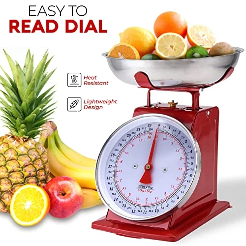 Alog Kitchen Scale Red - Mechanical Kitchen Weighing Food Scale Weighs Up To 22 Lbs, Analog Food Scale For Kitchen - Measures In Grams And Ounces - Food Weight Scale 3 Alog Kitchen Scale Red - Mechanical Kitchen Weighing Food Scale Weighs Up To 22 Lbs, Analog Food Scale For Kitchen - Measures In Grams And Ounces - Food Weight Scale - Image 3