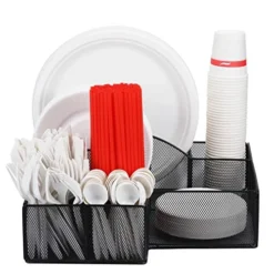 Cutlery Utensil Holder - Organizer Caddy For Cups, Forks, Spoons, Plates, Napkins, Condiments And More - Mesh Holder Is Excellent For Silverware Organization, Home And Kitchen Décor