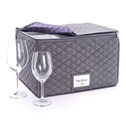 Wine Glass Storage - Protective Container Box For Stemware - Holds 12 Red Or White Wine Glasses - Padded Glassware Storage Case With Dividers, Great For Protecting Or Moving Tall Glassware.