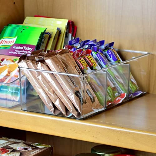 2 Pack Clear Plastic Packet Storage Organizer 11" X 6" X 3.5", 3 Divided Sections Pantry Organizer, Holder For Snacks, Soups, Seasoning Packets 2 2 Pack Clear Plastic Packet Storage Organizer 11" X 6" X 3.5", 3 Divided Sections Pantry Organizer, Holder For Snacks, Soups, Seasoning Packets - Image 2