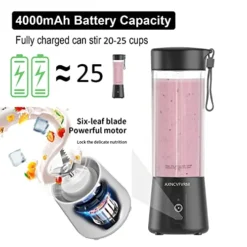 Portable Blender Juicer, 4000mAh Personal High Speed Smoothie Blender USB Rechargeable Fruit Mixing Machine For Protein Shakes And Smoothies, Baby Food