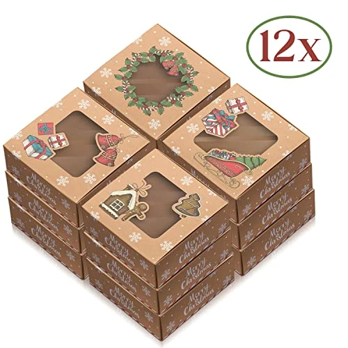 12 Christmas Cookie Boxes, Bakery Boxes Treats, Pastry, Candy, Dessert, Cookie Boxes With Window, Treat Boxes, Containers With Lids, Holiday Cookie Tin For Gift Giving, Gingerbread House, Santa Themed 2 12 Christmas Cookie Boxes, Bakery Boxes Treats, Pastry, Candy, Dessert, Cookie Boxes With Window, Treat Boxes, Containers With Lids, Holiday Cookie Tin For Gift Giving, Gingerbread House, Santa Themed - Image 2
