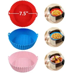 3-Pack Air Fryer Silicone Pot, 7.5 Inch AirFryer Basket, Reusable Air Fryer Liner, Food Grade Accessories, Replacement Of Parchment Liners, No Need To Clean The Fryer(For 3 To 5QT)