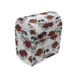 Ambesonne Skull Stand Mixer Cover, Retro Gothic Dead Head Skeleton With Roses Halloween Theme Spooky Trippy Romantic, Kitchen Appliance Organizer Bag Cover With A Pocket, 6-8 Quarts, Grey