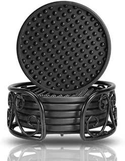 Drink Coasters Set Of 6 Packs With Holder, HFHOME Round Black BPA Free Silicone With Non-Slip Bottom Fits Any Size Cup Mug Or Glasses (Black) -Kitchen Island Sale 51cBtNd72XL. AC