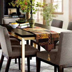 Farmhouse Table Runner, 13x60 Inches Luxury Double Layer Cotton Jacquard Boho Table Runner With Tassel Golden Illusion Collection For Coffee Table Dresser Decor