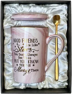 Est Friends, Friendship Gifts For Women Birthday Gifts For Women Perfect Birthday Gifts Ideas For Her, Friends Female, Sister, Besties, BFF Ceramic Marble Coffee Mug Gifts Box Printed Gold 14oz Pink