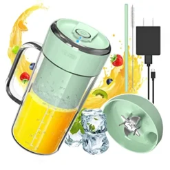 Portable Blender, Juicer With 15-Second Ice-Crushing Power, 8 Blades, Blender For Shakes And Smoothies,12 Oz Easy-to-Clean Personal Blender With Charger, Straw, Cleaning Brush, Green