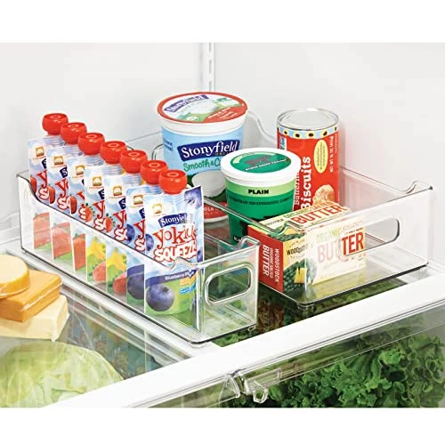MDesign Slim Stackable Plastic Storage Organization Bin With Handles For Kitchen Cabinet, Pantry, Shelf, Refrigerator, Home Organizer For Fruit, Potatoes, Onions, Drinks, Snacks, Pasta, 8 Pack, Clear 3 MDesign Slim Stackable Plastic Storage Organization Bin With Handles For Kitchen Cabinet, Pantry, Shelf, Refrigerator, Home Organizer For Fruit, Potatoes, Onions, Drinks, Snacks, Pasta, 8 Pack, Clear - Image 3