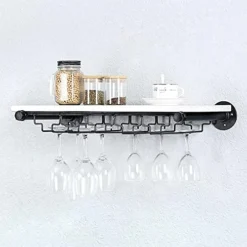 Industrial Pipe Shelving Hanging Stemware Racks,Rustic Wall Mounted Wine Rack With 8 Glass Holder,Steampunk Iron Floating Bar Shelves Stemware Holder,36in Metal Real Wood Shelf Wall Shelf -Kitchen Island Sale 51chPBoam9L. AC