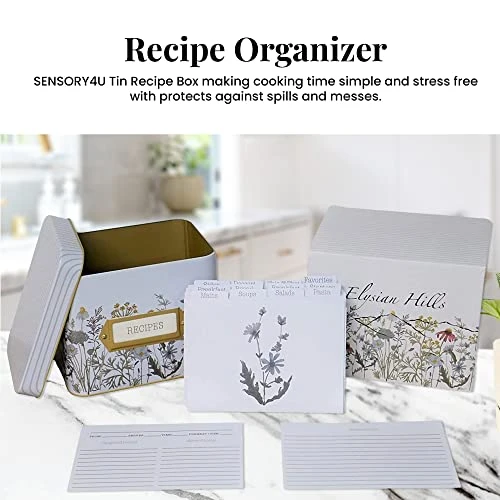 Tin Recipe Box - Includes 100 4X6 Cards, 12 Dividers - Beautiful Decorative Tin Box Gift Set (Wild Flower) 3 Tin Recipe Box - Includes 100 4X6 Cards, 12 Dividers - Beautiful Decorative Tin Box Gift Set (Wild Flower) - Image 3