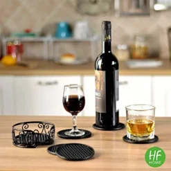 Drink Coasters Set Of 6 Packs With Holder, HFHOME Round Black BPA Free Silicone With Non-Slip Bottom Fits Any Size Cup Mug Or Glasses (Black) -Kitchen Island Sale 51cmiDr8zuL