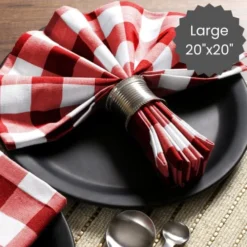 20x20 Gingham Buffalo Check Cloth Dinner Napkins Pack Of 12, 100% Cotton Cocktail Napkins, Wedding Dinner Napkins With Mitered Corners And Generous Hem - Red White -Kitchen Island Sale 51cs9BE9NIL