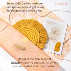 Macrame Coasters Woven Boho Handmade Absorbent Placemats, For Desk Table Kitchen Dining Room Drink Picnic Housewarming Home Decor Rattan Wicker Bamboo (Mustard (Set Of 2))