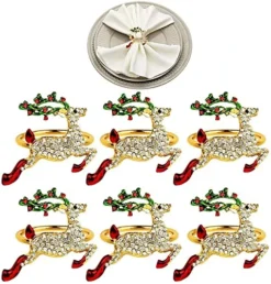 Elk Deer Napkin Ring Set Of 6, VIPITH Christmas Napkin Holder Rings Elegant Reindeer Napkin Ring Holder With Bling Rhinestones Delicate Table Decors For Christmas Wedding Dinner Party Decoration