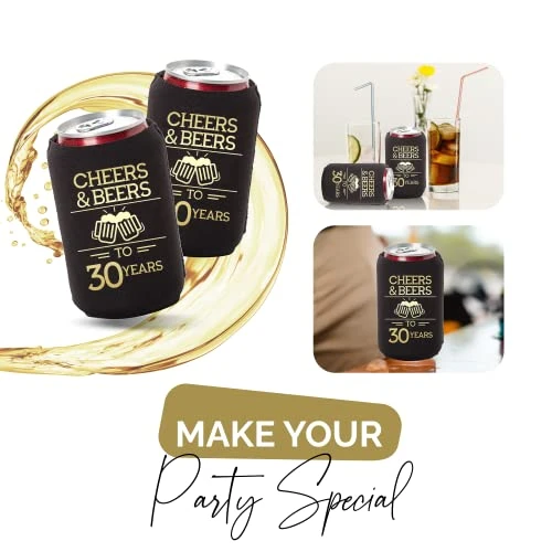 Cheers And Beers To 30 Years Can Coolers, 30th Birthday Party Coolies, Set Of 12, Black And Gold Can Coolers, Perfect For Birthday Parties, Birthday Decorations… 5 Cheers And Beers To 30 Years Can Coolers, 30th Birthday Party Coolies, Set Of 12, Black And Gold Can Coolers, Perfect For Birthday Parties, Birthday Decorations… - Image 5