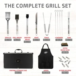 BBQ Grill Accessories, Heavy Duty Stainless Steel Grill Set With Aluminum Case And Apron, Grill Tools And Utensils Set For Outdoor Grill, Grilling Gifts For Men, Father, Husband, Women, Dad