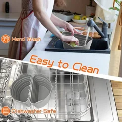 Slow Cooker Liners, Silicone Slow Cooker Divider Insert With Handle & Spout For 6 Qt Pot, Reusable & Leakproof Silicone Cooking Liners And Pot Holder Set,BPA Free,Dishwasher Safe (Grey) -Kitchen Island Sale 51diOG7dtML