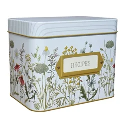 Tin Recipe Box - Includes 100 4X6 Cards, 12 Dividers - Beautiful Decorative Tin Box Gift Set (Wild Flower)