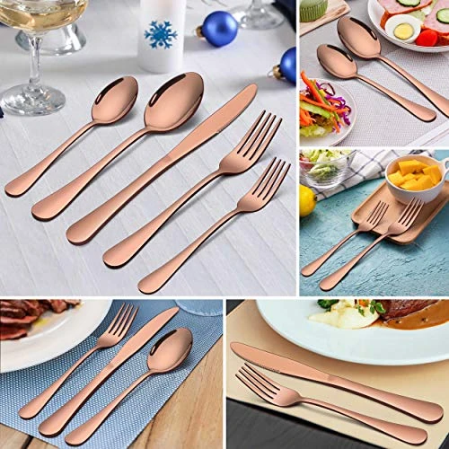 20-Piece Copper Silverware Flatware Set For 4, Stainless Steel Eating Utensils Cutlery Includes Knives/Spoons/Forks, Tableware For Home Restaurant Party, Dishwasher Safe, Mirror Polished 3 20-Piece Copper Silverware Flatware Set For 4, Stainless Steel Eating Utensils Cutlery Includes Knives/Spoons/Forks, Tableware For Home Restaurant Party, Dishwasher Safe, Mirror Polished - Image 3