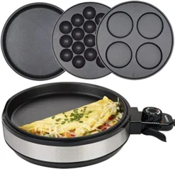 Multi Baker Deluxe- Electric Appliance With Temperature Control, 3 Interchangeable Skillets For Grilling, Baking Or Dessert Making- Grilled Cheese, Omelets, Personal Pizza, Takoyaki, Sandwiches, Cake Pops & More, Great Gift