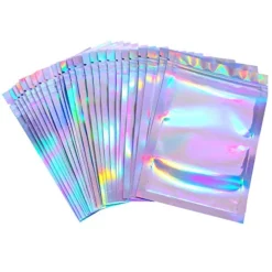 100 Pieces Bags Holographic Packaging Bags Storage Bag For Food Storage (Holographic Color, 7 X 9 Inches)
