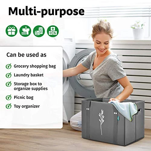 Green Bulldog Reusable Grocery Bags - Heavy Duty, Foldable, Space Saving Tote Shopping Bags - Box Bag W/ Straps And Handles (Set Of 3) - Taupe 5 Green Bulldog Reusable Grocery Bags - Heavy Duty, Foldable, Space Saving Tote Shopping Bags - Box Bag W/ Straps And Handles (Set Of 3) - Taupe - Image 5