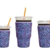3 Pack Iced Coffee Sleeve - TKZWGA Reusable Neoprene Cup Sleeve For Cold Beverages, Insulator Cup Holder For Starbucks, Dunkin, More(Purple Leopard)