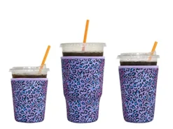 3 Pack Iced Coffee Sleeve - TKZWGA Reusable Neoprene Cup Sleeve For Cold Beverages, Insulator Cup Holder For Starbucks, Dunkin, More(Purple Leopard)