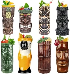 Tiki Mugs Cocktail Set Of 8 - Ceramic Tiki Mugs Hawaiian Party Cute Exotic Cocktail Glasses Hawaiian Tiki Mug - TKSET0080 (8pcs) -Kitchen Island Sale 51erYzBYuUL. AC