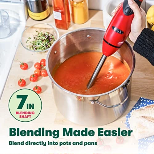 Bella Immersion Hand Blender With Whisk Attachment, Quickly Mixes Sauces, Purees Soups, Smoothies & Dips, BPA-Free, Easy To Clean, Stainless Steel/Red 3 Bella Immersion Hand Blender With Whisk Attachment, Quickly Mixes Sauces, Purees Soups, Smoothies & Dips, BPA-Free, Easy To Clean, Stainless Steel/Red - Image 3