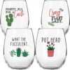 Succulent Plant Cactus Wine Gifts For Women- Set Of 4 Funny Wine Glasses 15oz - Plant Lover Gift Mug - What The Fucculent- Crazy Plant Lady Glass Tumbler - Stemless Glasses Housewarming Gift