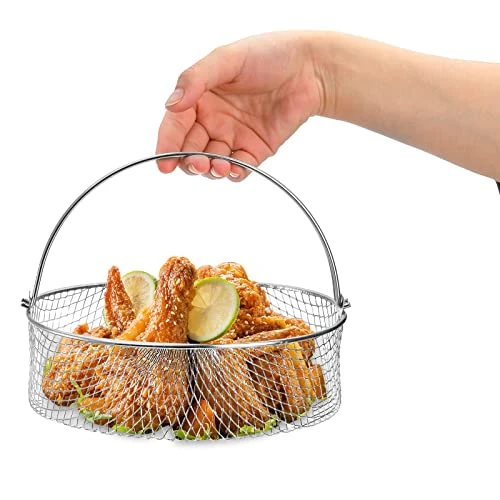 2 Pack Air Fryer Basket, 8 Inch Air Fryer Replacement Accessory Mesh Basket With Handle, 18/8 Stainles Steel Steamer Basket For Air Fryer, Instant Pot, Oven, Steamer 3 2 Pack Air Fryer Basket, 8 Inch Air Fryer Replacement Accessory Mesh Basket With Handle, 18/8 Stainles Steel Steamer Basket For Air Fryer, Instant Pot, Oven, Steamer - Image 3