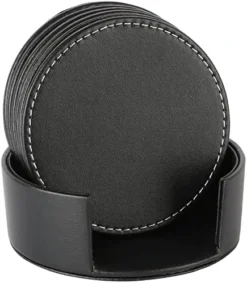 Set Of 6 Leather Drink Coasters Round Cup Mat Pad For Home And Kitchen Use Black, 3.94" -Kitchen Island Sale 51fdiKd9H2L. AC