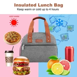 Lunch Bag For Women Freezable Lunch Tote Bag Organizer Reusable Cooler Lunch Box For Adult Outdoor Work,School And Picnic Insulated Lunch Bag With Pocket (Gray) -Kitchen Island Sale 51few46trML